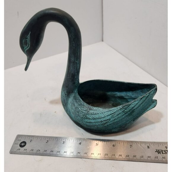 Vtg Toyo Korea Bronze Swan Home Garden Planter with Verdigris Patina 7" - Picture 14 of 14